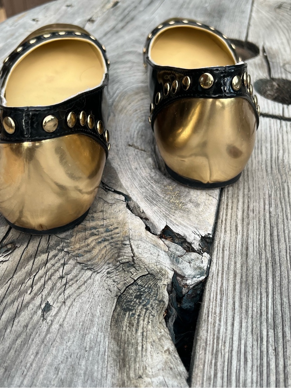 Christian Louboutin Gold and Black Studded Ballet Flats Size 9.5 - Picture 10 of 11